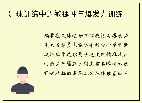 足球训练中的敏捷性与爆发力训练