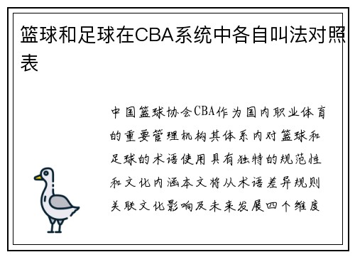篮球和足球在CBA系统中各自叫法对照表